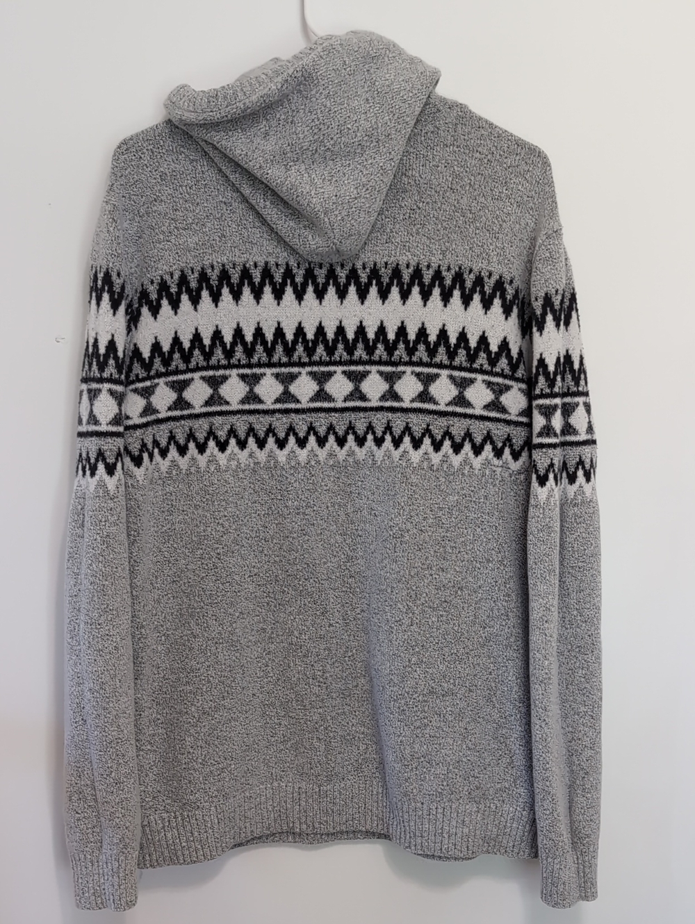 Old Navy Grey Fair Isle Knit Pullover Hooded Sweater Size Xl Tall - Picture 5 of 5